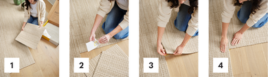 Steps 1 through 4 showing how to install FLOR tiles