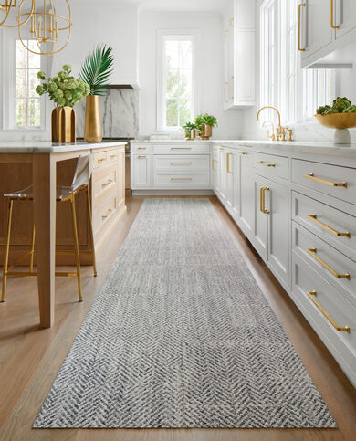 Kitchen with FLOR runner rug Open Invitation shown in Stone/Mica