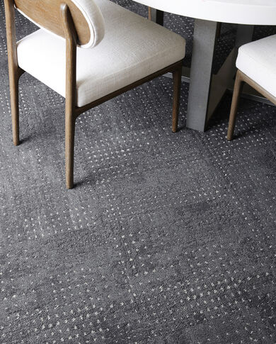 FLOR On The Dot area rug shown in Granite/Silver