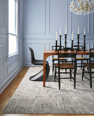 Dining room FLOR area rug Anthracite shown in Chalk/Silver